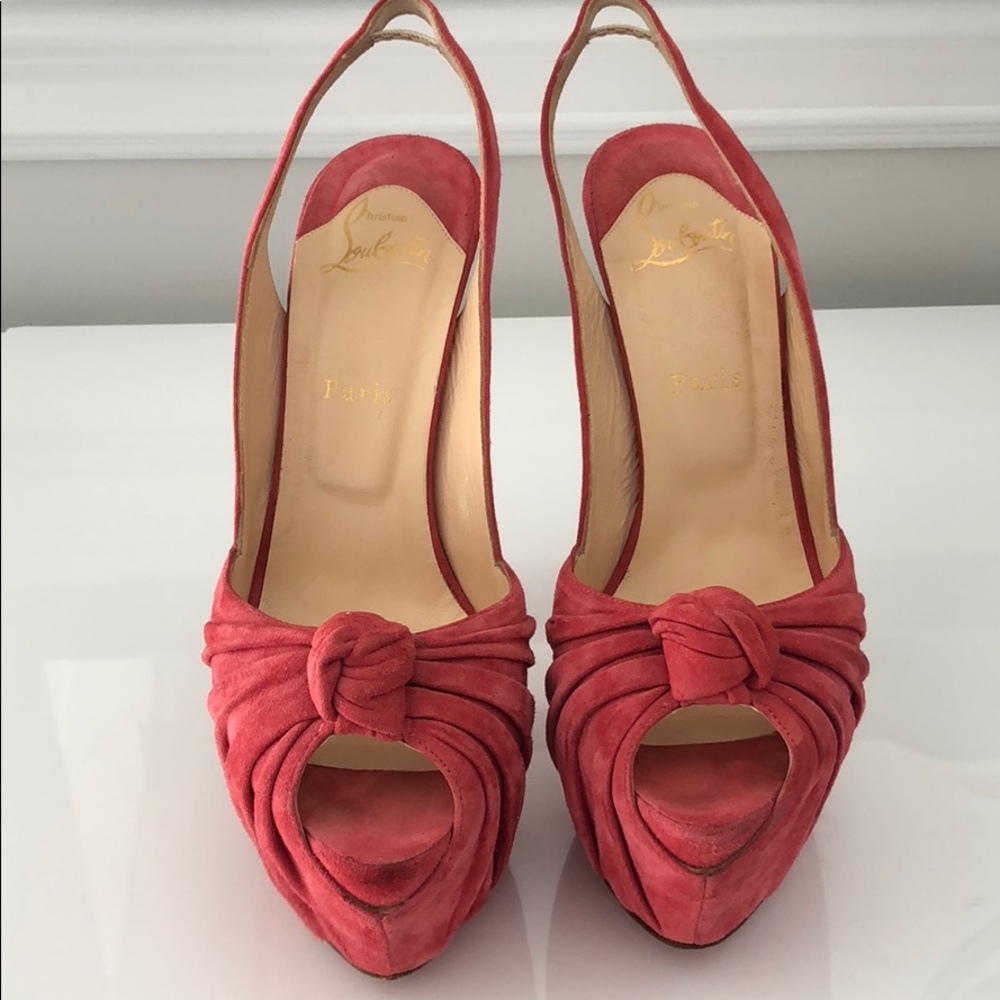 Coral suede Christian louboutin platform pumps